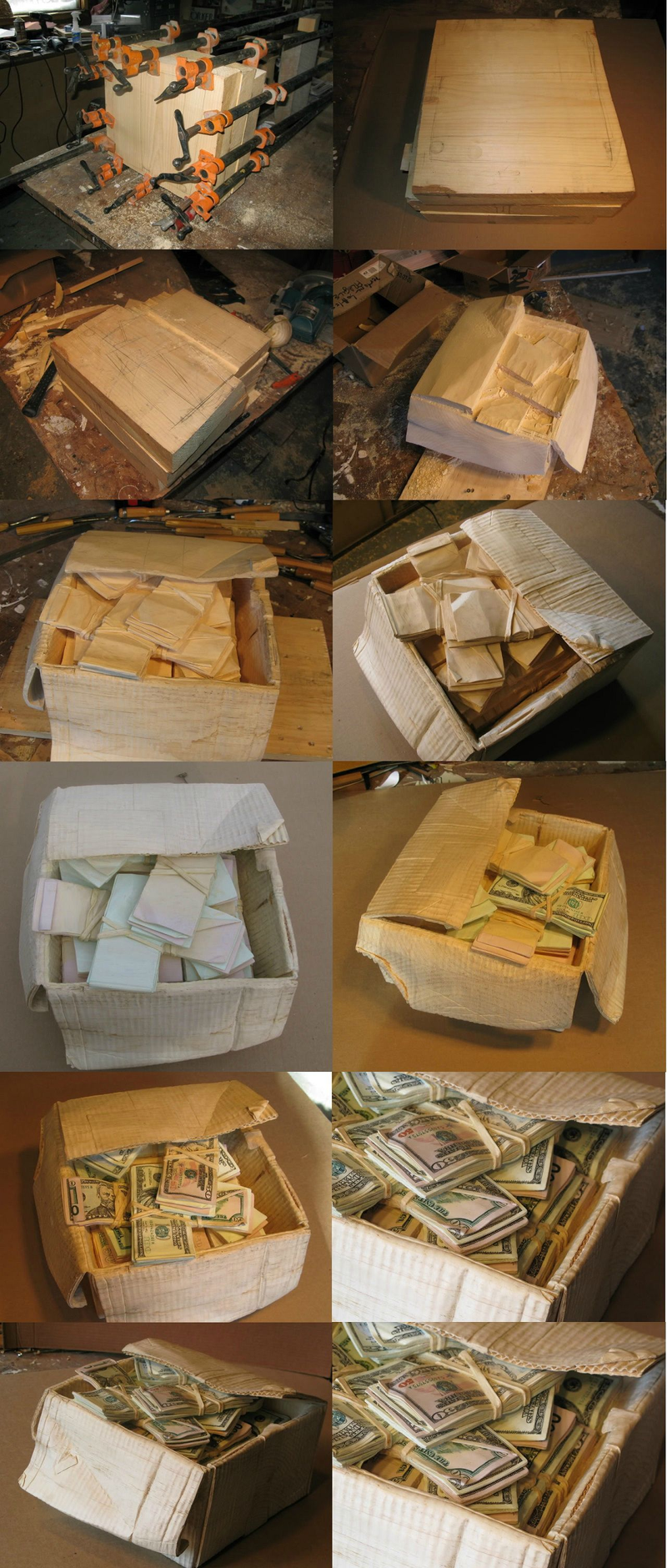Illustration for article titled This pile of cash is actually just carved wood